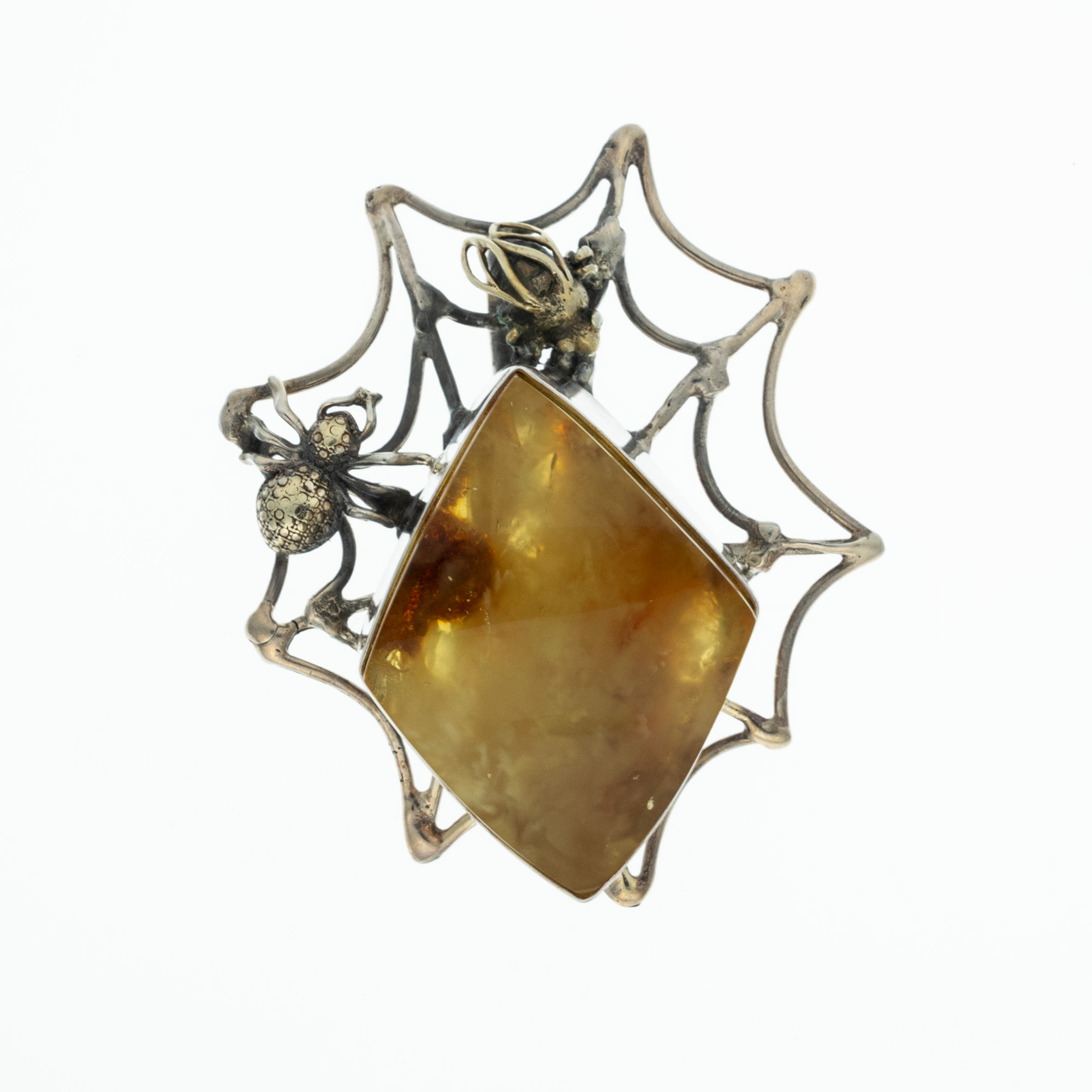 Sterling SIlver and Baltic Amber Pendant with Spider and Fly 1